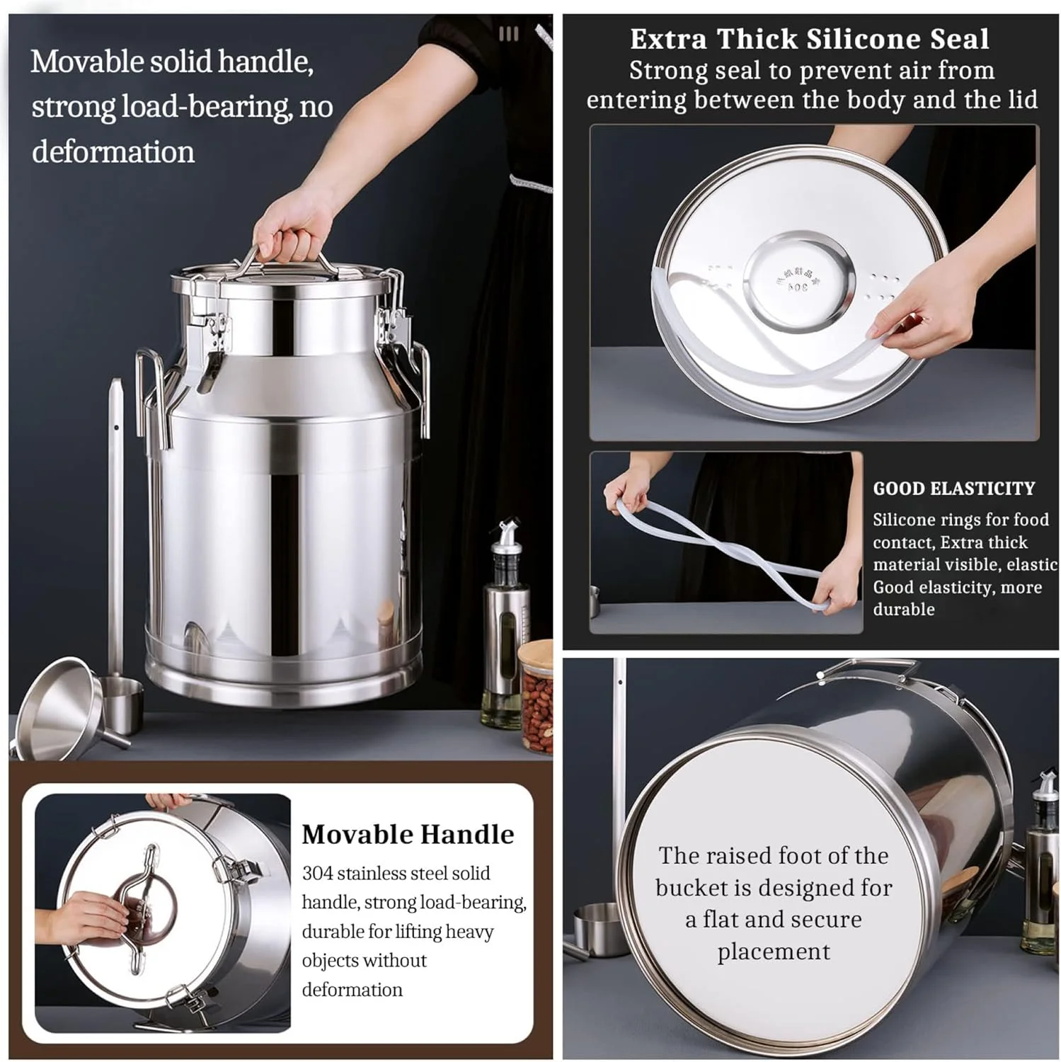 سطل شیر استیل 76 لیتری - مخزن حمل شیر با ظرفیت بالا و درب مهر و موم سیلیکونی - ایده آل برای شیر، قهوه، سوپ - ساختار استیل 304 - محکم و بادوام