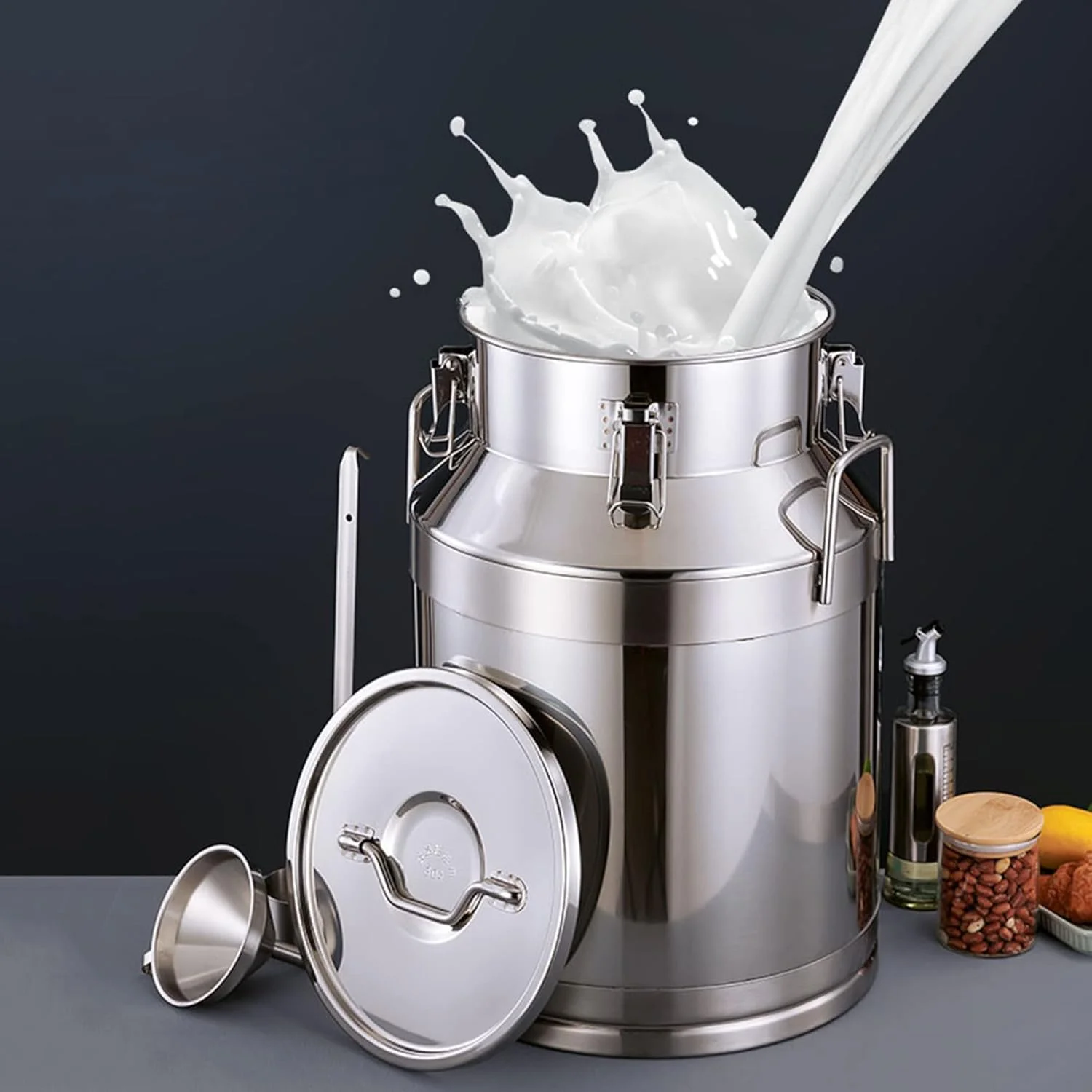 سطل شیر استیل 76 لیتری - مخزن حمل شیر با ظرفیت بالا و درب مهر و موم سیلیکونی - ایده آل برای شیر، قهوه، سوپ - ساختار استیل 304 - محکم و بادوام