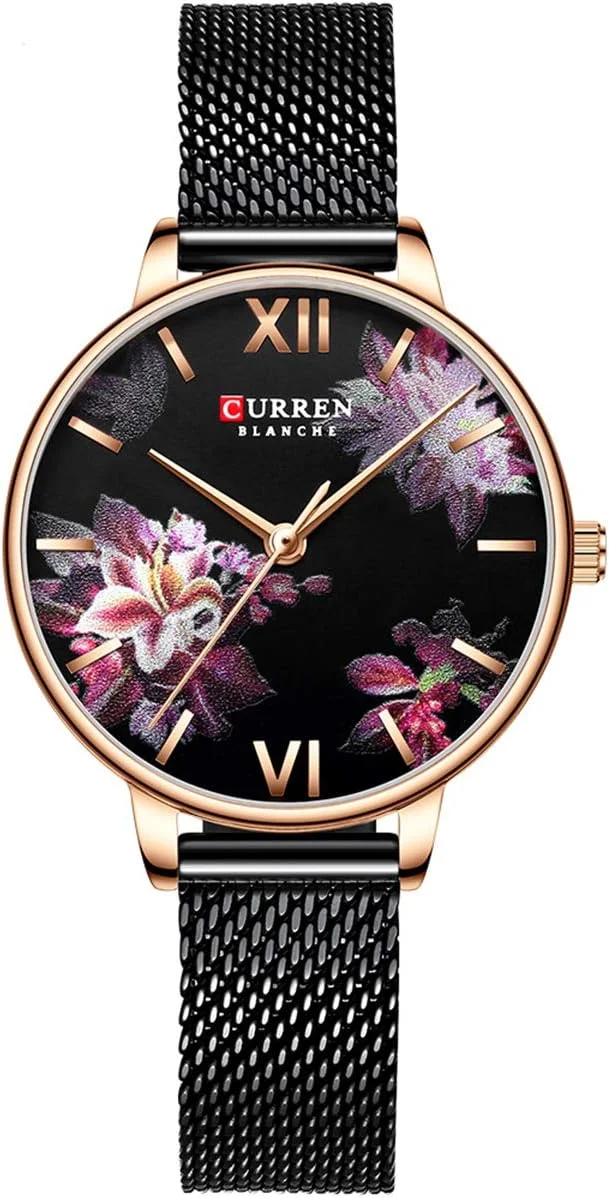 ساعت مچی زنانه کوارتز تجاری لوکس Anself 9060 با صفحه گل، ساعت مچی ظریف و نفیس زنانه ضد آب 3ATM با بند توری استیل ضد زنگ ساعت مچی زنانه کوارتز تجاری لوکس Anself 9060 با صفحه گل، ساعت مچی ظریف و نفیس زنانه ضد آب 3ATM با بند توری استیل ضد زنگ