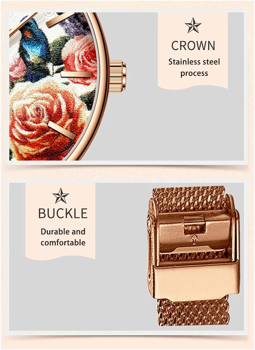 ساعت مچی زنانه کوارتز تجاری لوکس Anself 9060 با صفحه گل، ساعت مچی ظریف و نفیس زنانه ضد آب 3ATM با بند توری استیل ضد زنگ ساعت مچی زنانه کوارتز تجاری لوکس Anself 9060 با صفحه گل، ساعت مچی ظریف و نفیس زنانه ضد آب 3ATM با بند توری استیل ضد زنگ