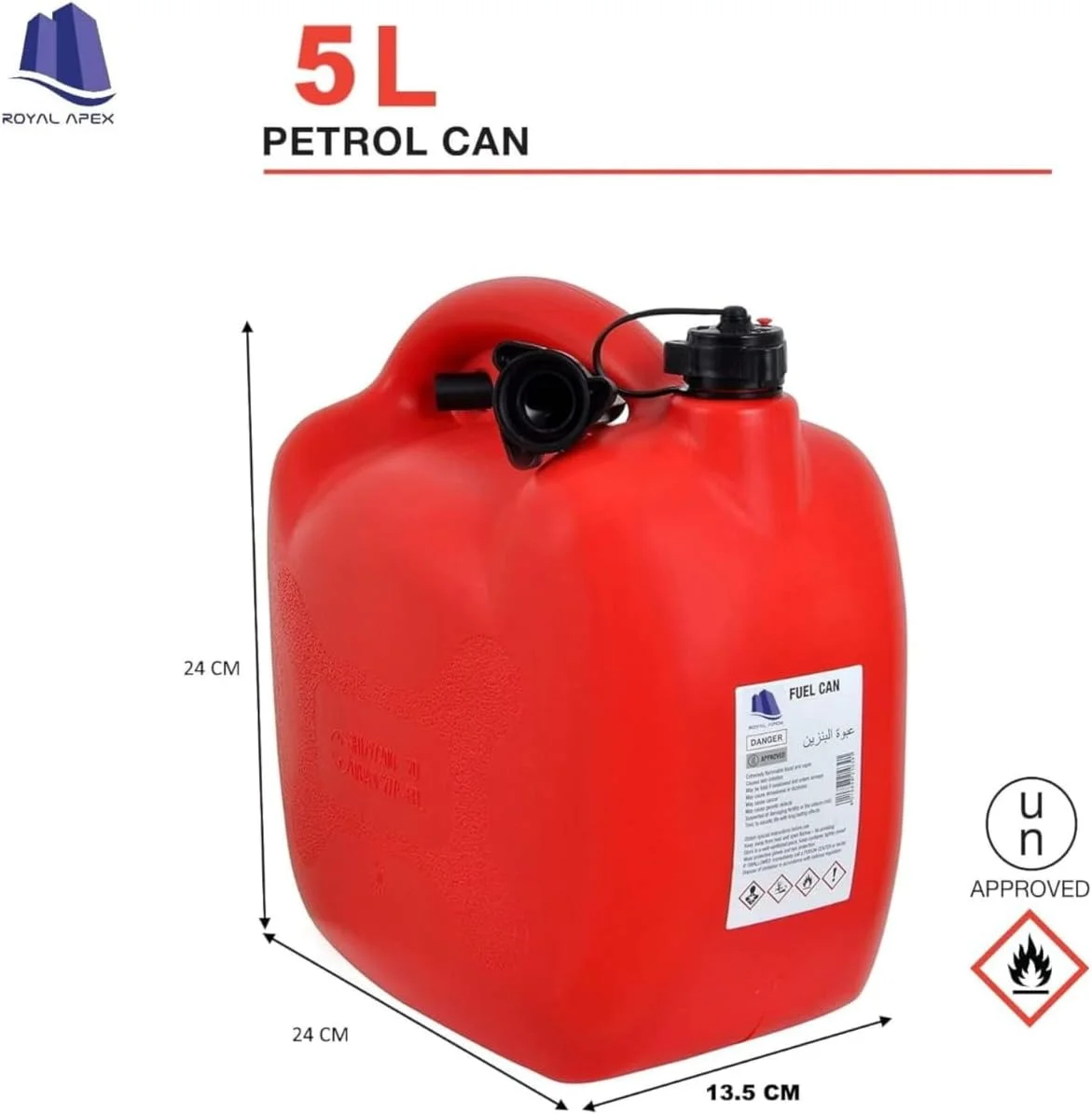 ظرف سوخت PVC جری کن برای نگهداری روغن بنزین گازوئیل حمل و نقل قوطی های قرمز، تانک های بنزین پشتیبان سنگین برای نصب موتور سیکلت SUV ATV اکثر خودروها (5 لیتر)