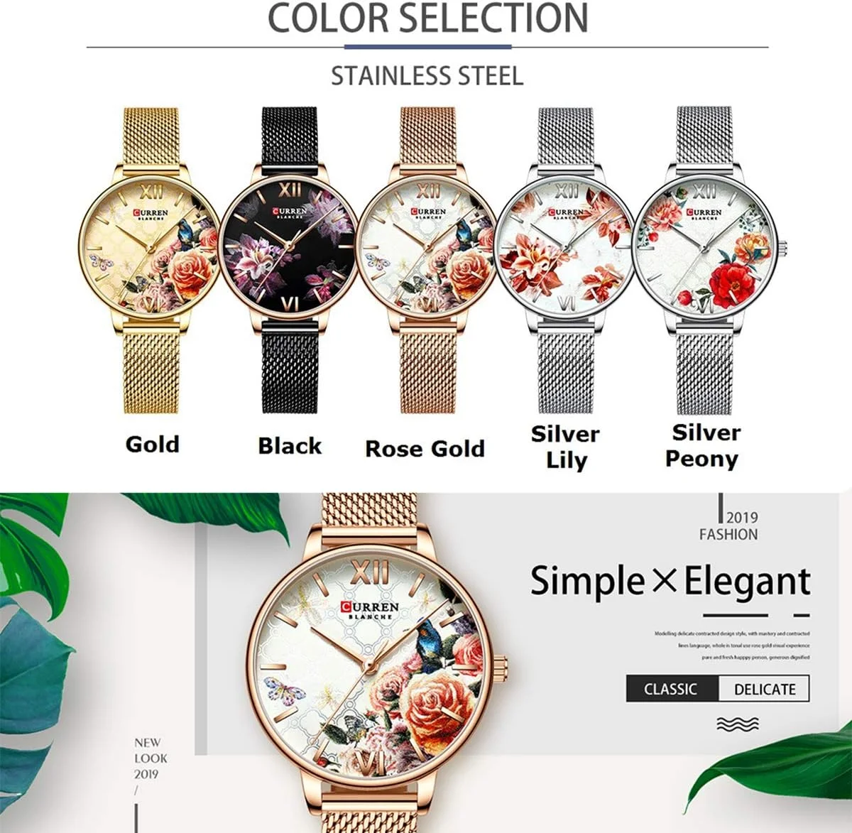 ساعت مچی زنانه کوارتز تجاری لوکس Anself 9060 با صفحه گل، ساعت مچی ظریف و نفیس زنانه ضد آب 3ATM با بند توری استیل ضد زنگ ساعت مچی زنانه کوارتز تجاری لوکس Anself 9060 با صفحه گل، ساعت مچی ظریف و نفیس زنانه ضد آب 3ATM با بند توری استیل ضد زنگ