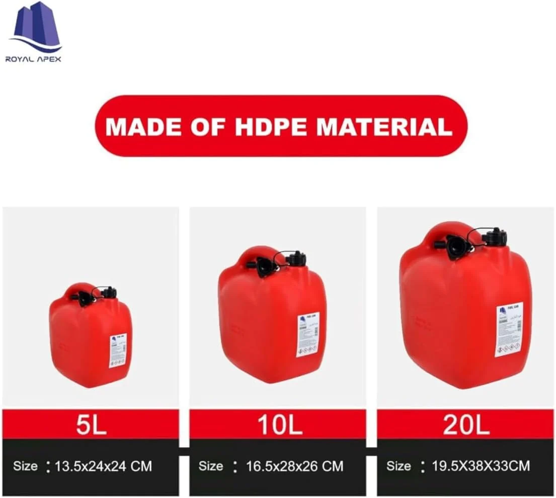 ظرف سوخت PVC جری کن برای نگهداری روغن بنزین گازوئیل حمل و نقل قوطی های قرمز، تانک های بنزین پشتیبان سنگین برای نصب موتور سیکلت SUV ATV اکثر خودروها (5 لیتر)