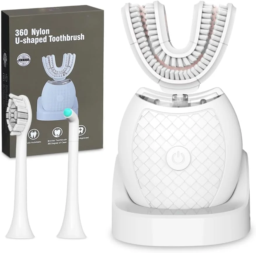 مسواک برقی U شکل بزرگسالان - مسواک اتوماتیک اولتراسونیک 360 درجه با 3 حالت، قابل شارژ، ضد آب IPX7، سیلیکون درجه غذایی، دارای گواهینامه CE FCC RoHS