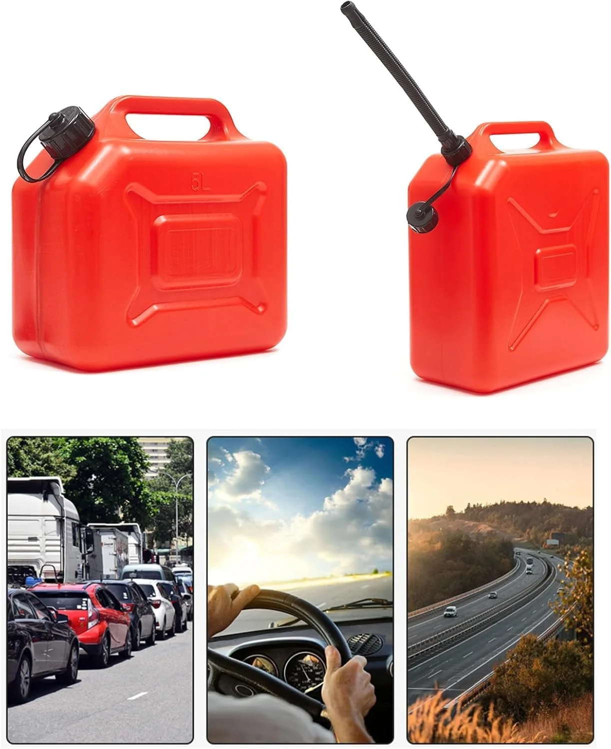Fuel Can Container for Oil Petrol Diesel Storage Moving Red Cans, UN Regulations Approved Heavy Duty Backup Petrol Tanks 5 Ltr