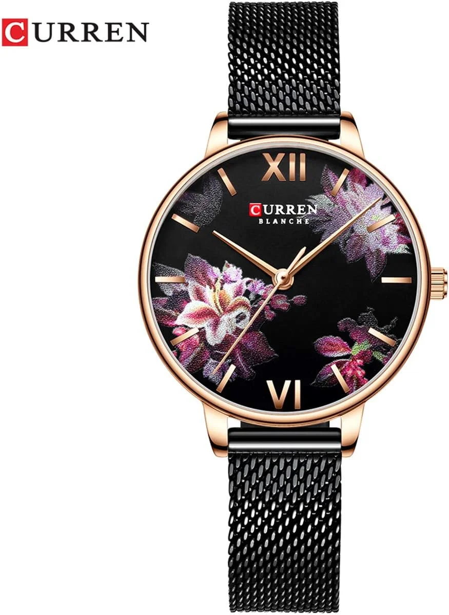 ساعت مچی زنانه کوارتز تجاری لوکس Anself 9060 با صفحه گل، ساعت مچی ظریف و نفیس زنانه ضد آب 3ATM با بند توری استیل ضد زنگ ساعت مچی زنانه کوارتز تجاری لوکس Anself 9060 با صفحه گل، ساعت مچی ظریف و نفیس زنانه ضد آب 3ATM با بند توری استیل ضد زنگ