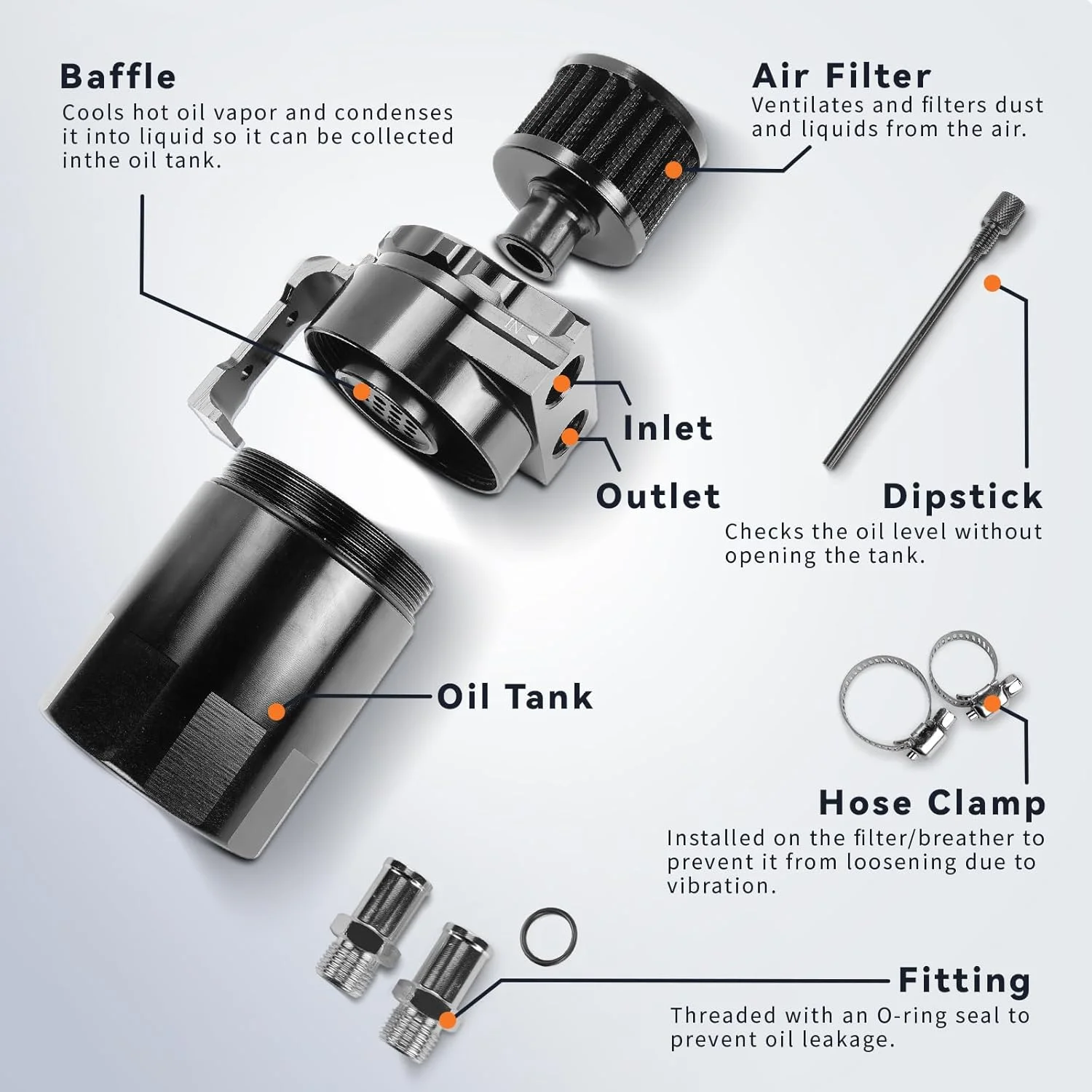 مخزن ذخیره روغن Comeder، مخزن تنفس روغن آلومینیومی 300 میلی لیتری خودرو، مخزن جهانی آلومینیومی با فیلتر، اتصالات، شلنگ PVC، بست کمربندی، پیچ، مهره، حلقه های O (مشکی) مخزن ذخیره روغن Comeder، مخزن تنفس روغن آلومینیومی 300 میلی لیتری خودرو، مخزن جهانی آلومینیومی با فیلتر، اتصالات، شلنگ PVC، بست کمربندی، پیچ، مهره، حلقه های O (مشکی)