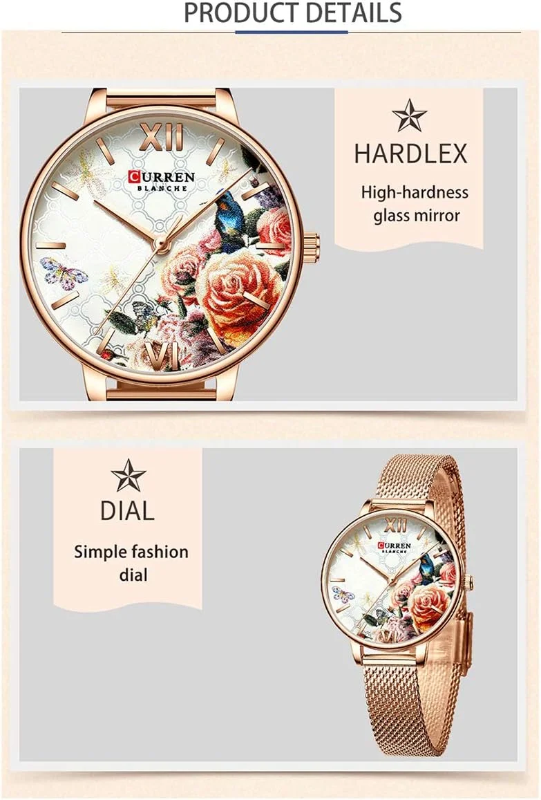ساعت مچی زنانه کوارتز تجاری لوکس Anself 9060 با صفحه گل، ساعت مچی ظریف و نفیس زنانه ضد آب 3ATM با بند توری استیل ضد زنگ ساعت مچی زنانه کوارتز تجاری لوکس Anself 9060 با صفحه گل، ساعت مچی ظریف و نفیس زنانه ضد آب 3ATM با بند توری استیل ضد زنگ