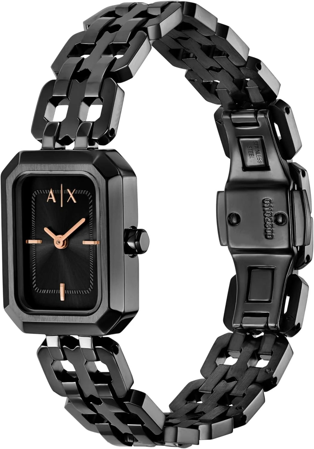 ساعت زنانه آرمانی اکسچنج A|X، ساعت مستطیلی دو عقربه زنانه با بند استیل ضد زنگ ساعت زنانه آرمانی اکسچنج A|X، ساعت مستطیلی دو عقربه زنانه با بند استیل ضد زنگ