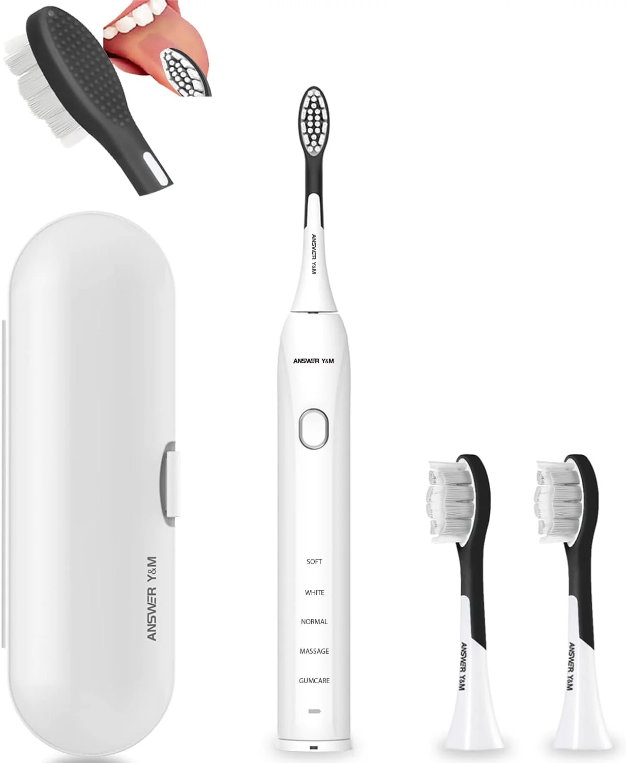 مسواک برقی ANSWER Y&M، مسواک برقی التراسونیک کم صدا برای بزرگسالان، مسواک الکترونیکی با عمر باتری 50 روزه، مسواک ضد آب IPX7، بهترین انتخاب برای مسافرت یا کار