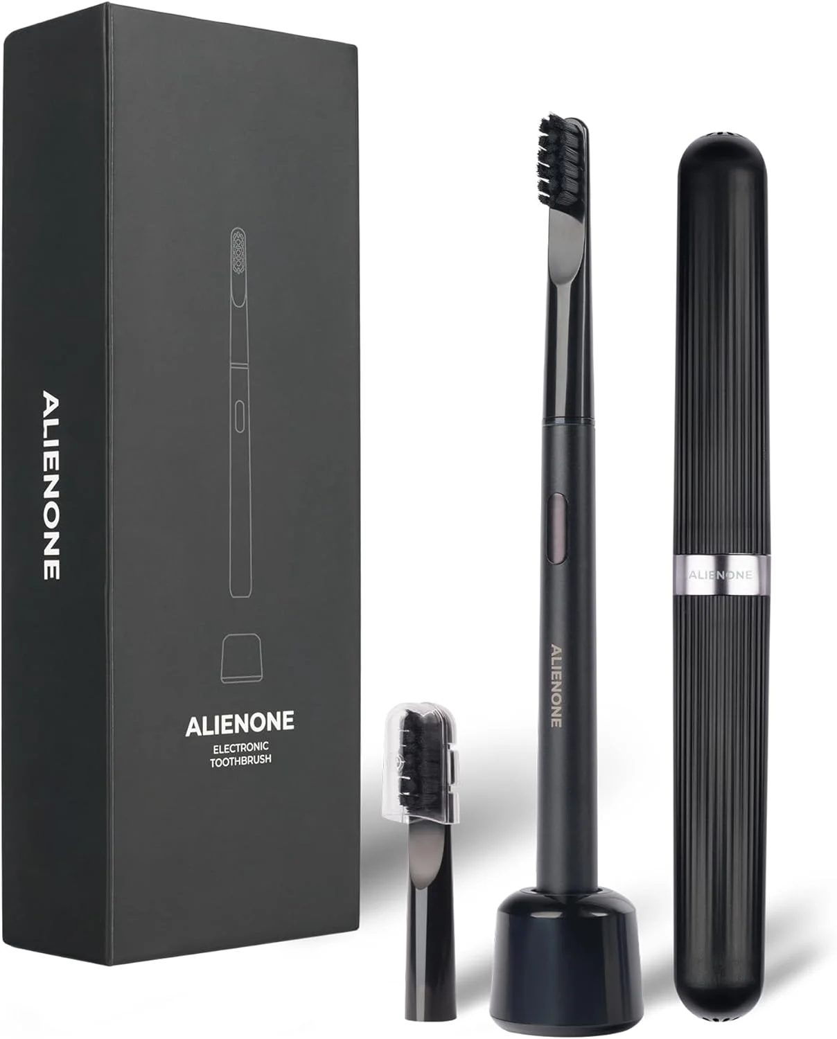 مسواک برقی فراصوتی فوق باریک ALIENONE - حسگر فشار هوشمند برای دندان ها و لثه های حساس، 32000 لرزش، بدنه آلومینیومی ضد آب IPX6، باتری 45 روزه، شارژ USB بی سیم و کیف مسافرتی