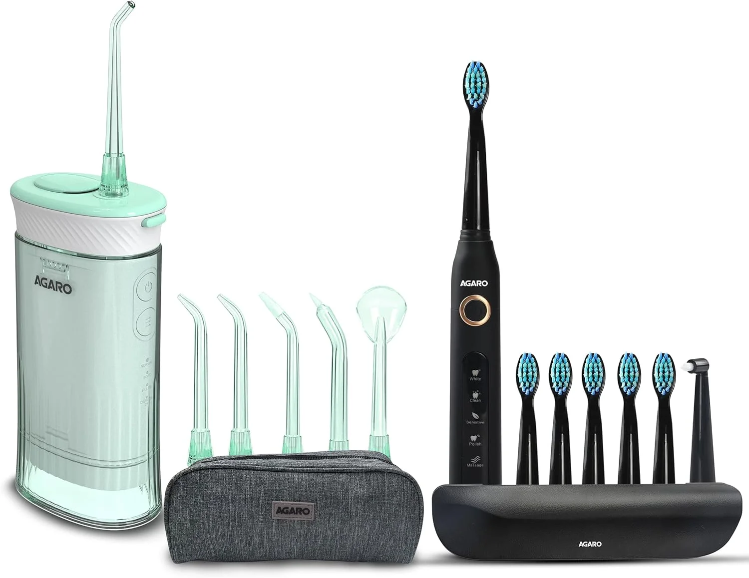 مسواک صوتی آگارو مدل Cosmic Plus مشکی و واترجت مسافرتی قابل حمل Ultra با ظرفیت 180 میلی لیتر مشکی، بسته ترکیبی