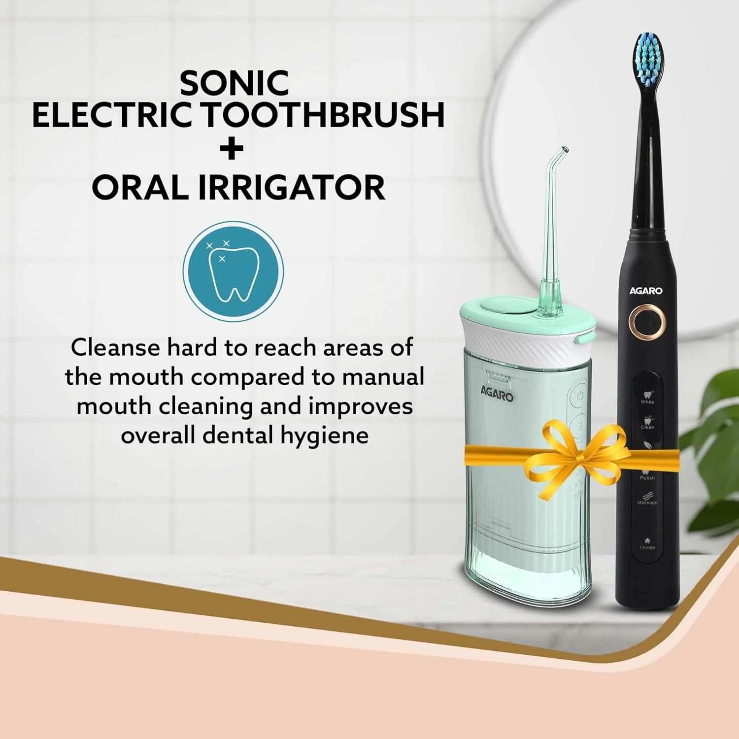 مسواک صوتی آگارو مدل Cosmic Plus مشکی و واترجت مسافرتی قابل حمل Ultra با ظرفیت 180 میلی لیتر مشکی، بسته ترکیبی