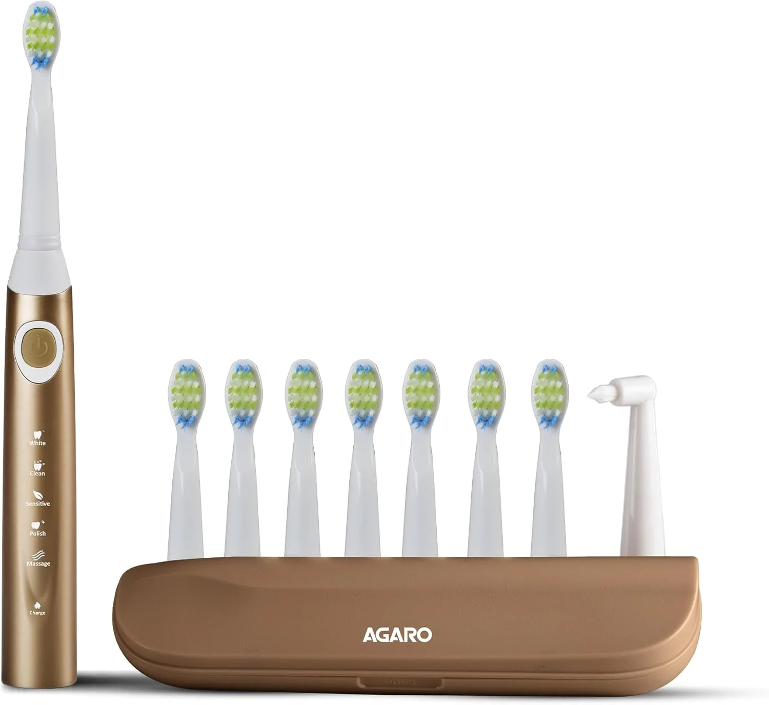 مسواک برقی صوتی AGARO COSMIC PLUS MAX برای بزرگسالان با 5 حالت، 7 سر برس، 1 سر بین دندانی، کیف حمل و قابل شارژ با 4 ساعت شارژ تا 25 روز
