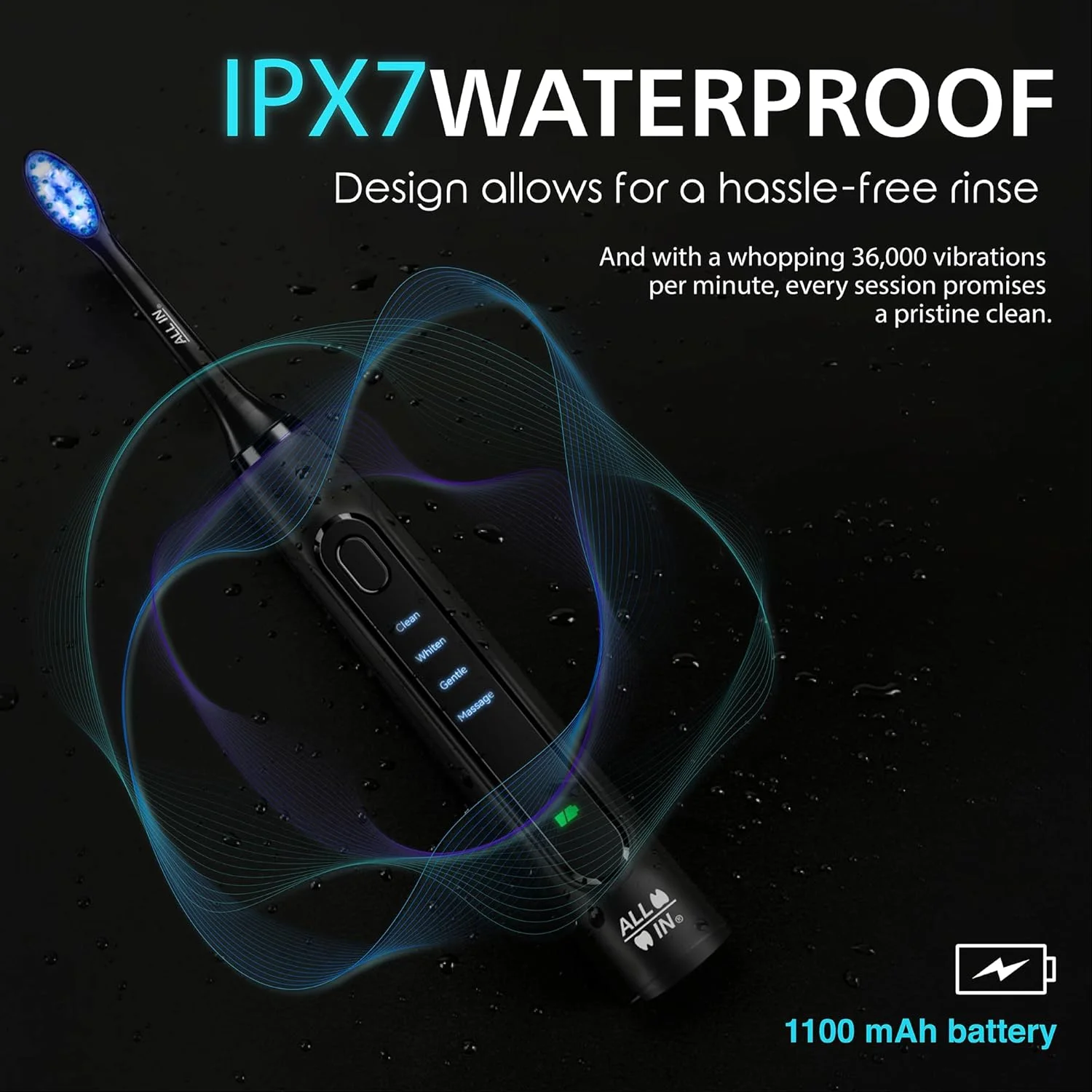 مسواک برقی سونیک LED سفید کننده ALL-IN - فناوری نور LED دوگانه - 4 حالت پیشرفته تمیز کردن عمیق با تایمر، فاقد BPA و فتالات - سری های جایگزین به زودی! مسواک برقی سونیک LED سفید کننده ALL-IN - فناوری نور LED دوگانه - 4 حالت پیشرفته تمیز کردن عمیق با تایمر، فاقد BPA و فتالات - سری های جایگزین به زودی!