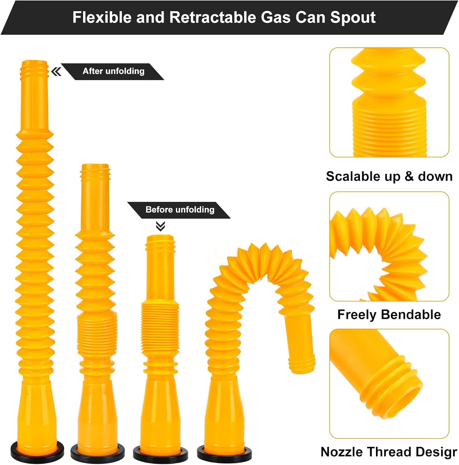 کیت جایگزینی نازل مخزن بنزین، 6 کیت - نازل جمع شونده مخزن بنزین، نازل مخزن سوخت ارتقا یافته با نازل انعطاف پذیر، نازل مخزن بنزین مناسب برای اکثر مخازن روغن 1/2/5/10 گالنی.