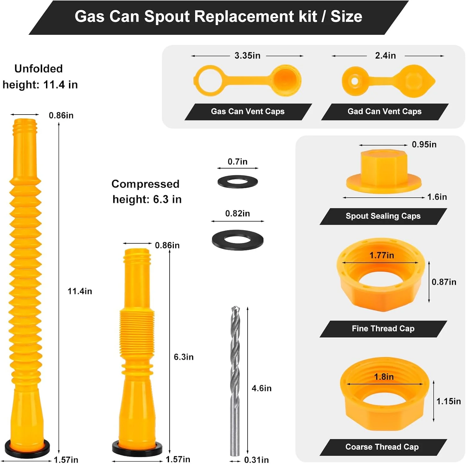 کیت جایگزینی نازل مخزن بنزین، 6 کیت - نازل جمع شونده مخزن بنزین، نازل مخزن سوخت ارتقا یافته با نازل انعطاف پذیر، نازل مخزن بنزین مناسب برای اکثر مخازن روغن 1/2/5/10 گالنی.
