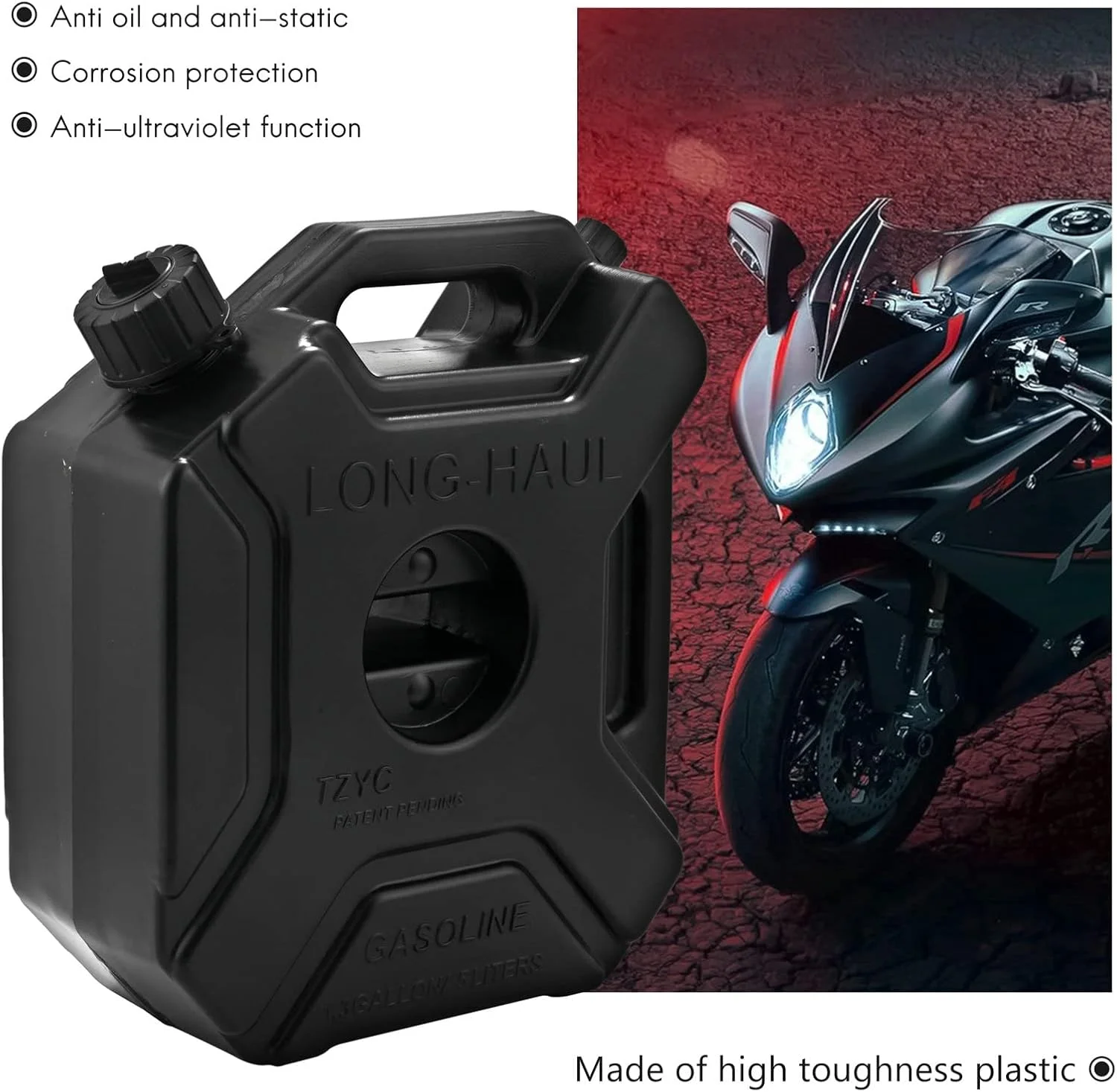 مخزن سوخت 5 لیتری Gaqnzjx مشکی رنگ مناسب خودرو و موتورسیکلت، جایگزین مخزن بنزین و روغن، گالن سوخت با قفل و کلید