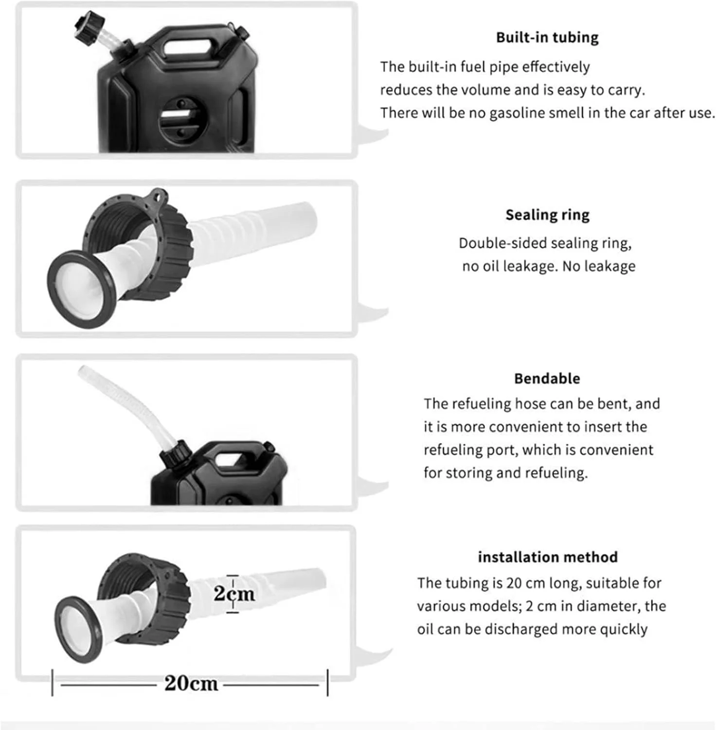 مخزن بنزین 3 لیتری (0.75 گالن) مشکی برای ذخیره بنزین، مخزن پشتیبان اضطراری برای خودرو، موتورسیکلت، UTV، ATV، موتورهای خاکی (ABS 2)