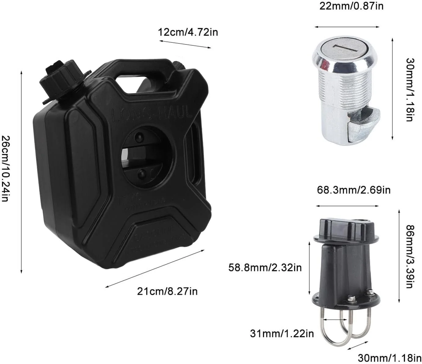 مخزن بنزین 3 لیتری (0.75 گالن) مشکی رنگ، مخزن پشتیبان اضطراری برای خودرو، موتورسیکلت، UTV، ATV و موتورهای خاکی (ABS)