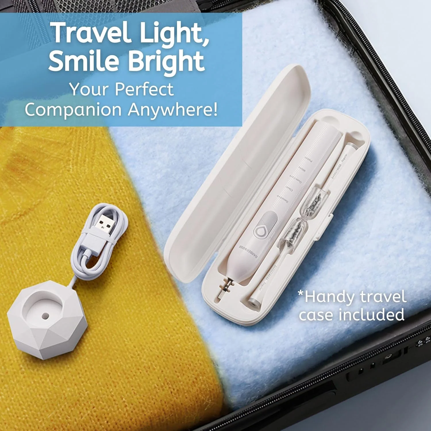 مسواک برقی صوتی BarberBoss – دارای 5 حالت مسواک زدن، 6 سری مسواک، محافظ فشار، تایمر هوشمند و کیف مسافرتی – سفید مسواک برقی صوتی BarberBoss – دارای 5 حالت مسواک زدن، 6 سری مسواک، محافظ فشار، تایمر هوشمند و کیف مسافرتی – سفید