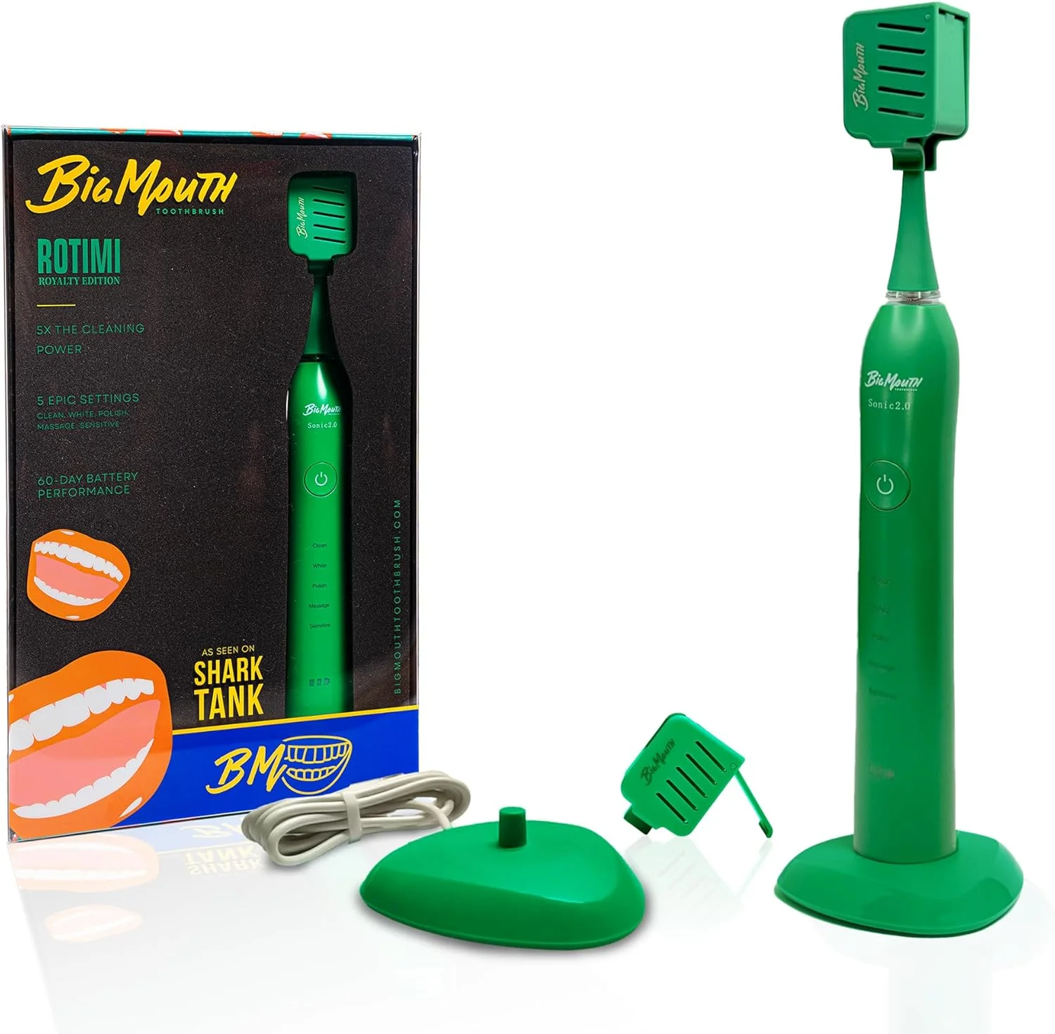 مسواک برقی بزرگ دهان برای بزرگسالان دکتر بابی (دارای ثبت اختراع) مناسب سفر، با یک بار شارژ تا 42 روز، اولتراسونیک قابل شارژ، 5 حالت و تایمر خودکار 2 دقیقه ای، نسخه رویالتی روتیمی