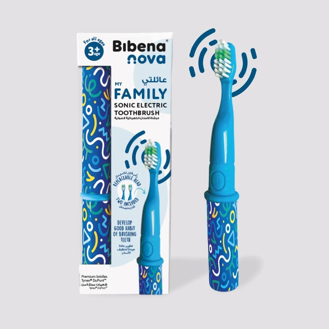 مسواک سونیک خانوادگی Bibenanova - طراحی شده برای تمام سنین از کودکان تا بزرگسالان، تمیز کردن موثر، با باتری و قابل تعویض (آبی) مسواک سونیک خانوادگی Bibenanova - طراحی شده برای تمام سنین از کودکان تا بزرگسالان، تمیز کردن موثر، با باتری و قابل تعویض (آبی)