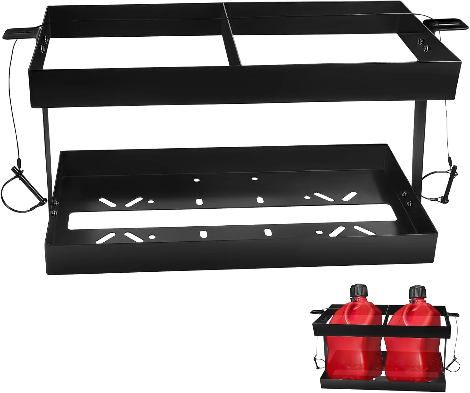 نگهدارنده دبه بنزین: نگهدارنده دبه بنزین استیل ضد زنگ Mineye برای تریلر، مناسب برای دو دبه بنزین 5 گالنی، سازگار با دبه بنزین مسابقه ای VP 5.5 گالنی