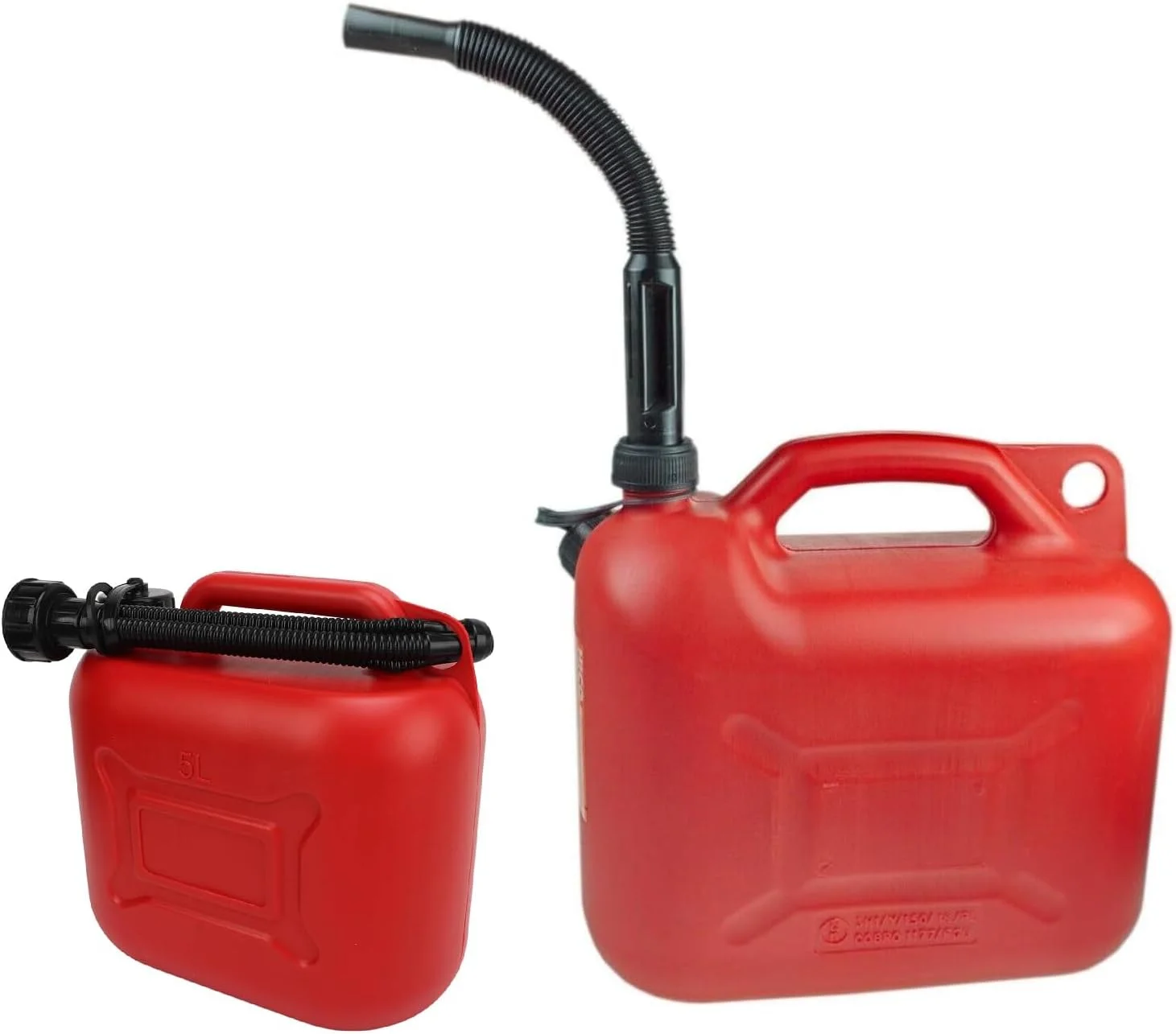 گالن سوخت 5 لیتری / مخزن سوخت 1.3 گالنی با نازل انعطاف پذیر 27 سانتی متری - مخزن ذخیره بنزین قابل حمل برای خودرو، موتور سیکلت، ماشین چمن زنی، استفاده اضطراری - مخزن سوخت پلاستیکی بادوام