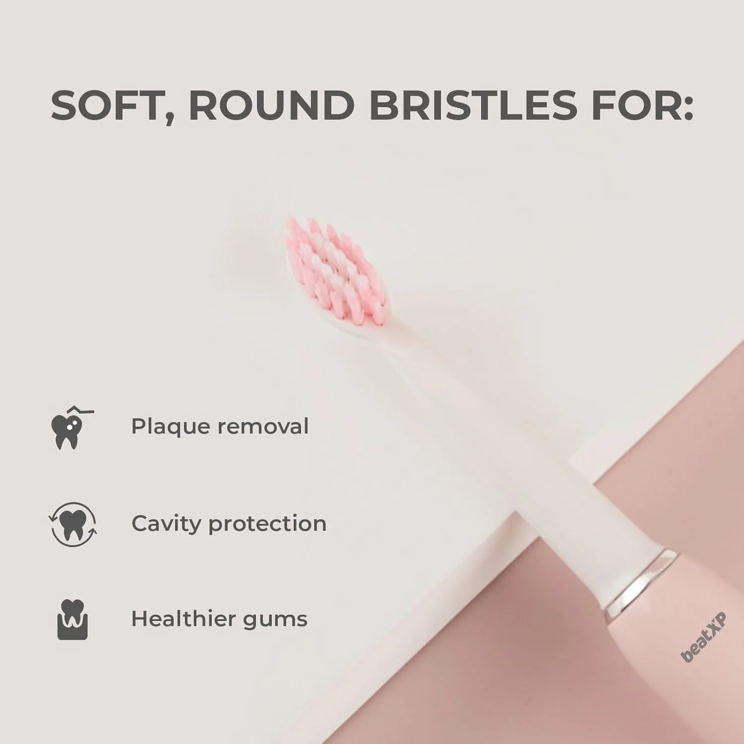 مسواک برقی بزرگسال beatXP Buzz به همراه 2 سری مسواک و 3 حالت تمیز کردن | مسواک برقی قابل شارژ با تایمر 2 دقیقه ای و Quadpacer | 19000 ضربه در دقیقه با عمر باتری طولانی (صورتی) مسواک برقی بزرگسال beatXP Buzz به همراه 2 سری مسواک و 3 حالت تمیز کردن | مسواک برقی قابل شارژ با تایمر 2 دقیقه ای و Quadpacer | 19000 ضربه در دقیقه با عمر باتری طولانی (صورتی)