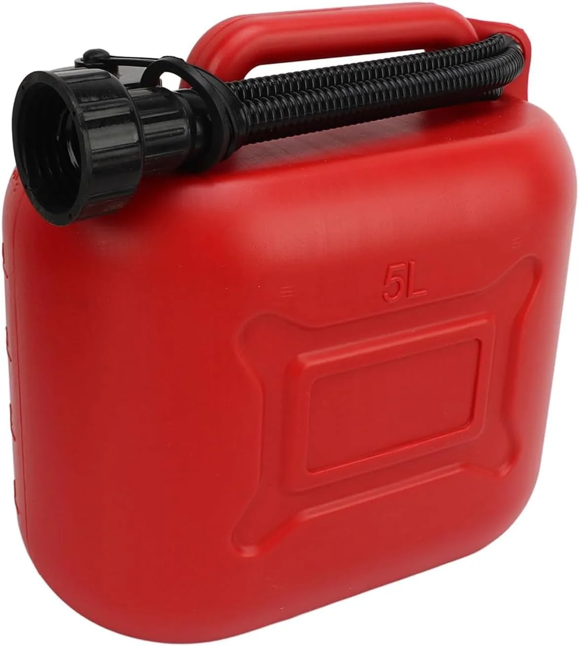 گالن سوخت 5 لیتری / مخزن سوخت 1.3 گالنی با نازل انعطاف پذیر 27 سانتی متری - مخزن ذخیره بنزین قابل حمل برای خودرو، موتور سیکلت، ماشین چمن زنی، استفاده اضطراری - مخزن سوخت پلاستیکی بادوام