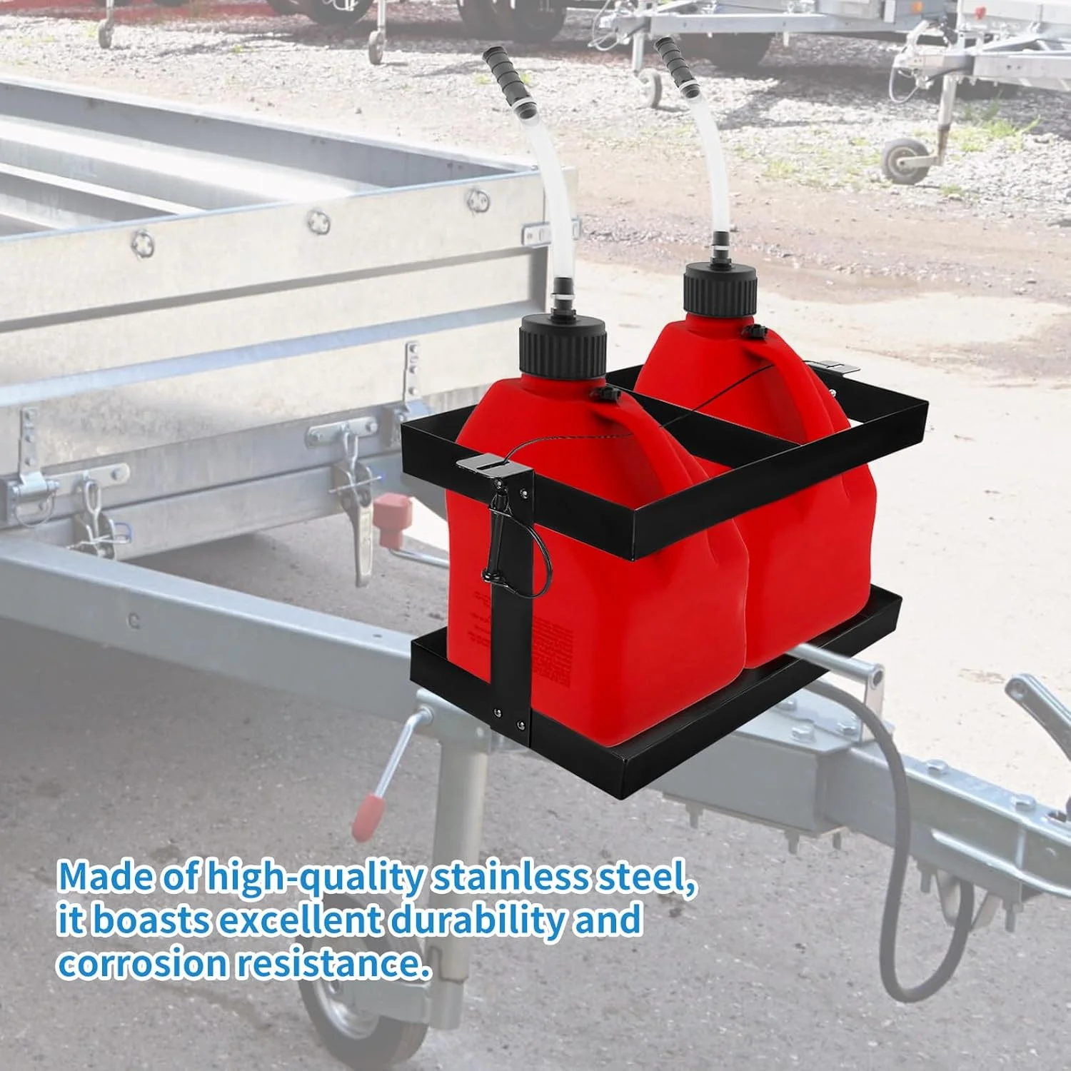 نگهدارنده دبه بنزین: نگهدارنده دبه بنزین استیل ضد زنگ Mineye برای تریلر، مناسب برای دو دبه بنزین 5 گالنی، سازگار با دبه بنزین مسابقه ای VP 5.5 گالنی