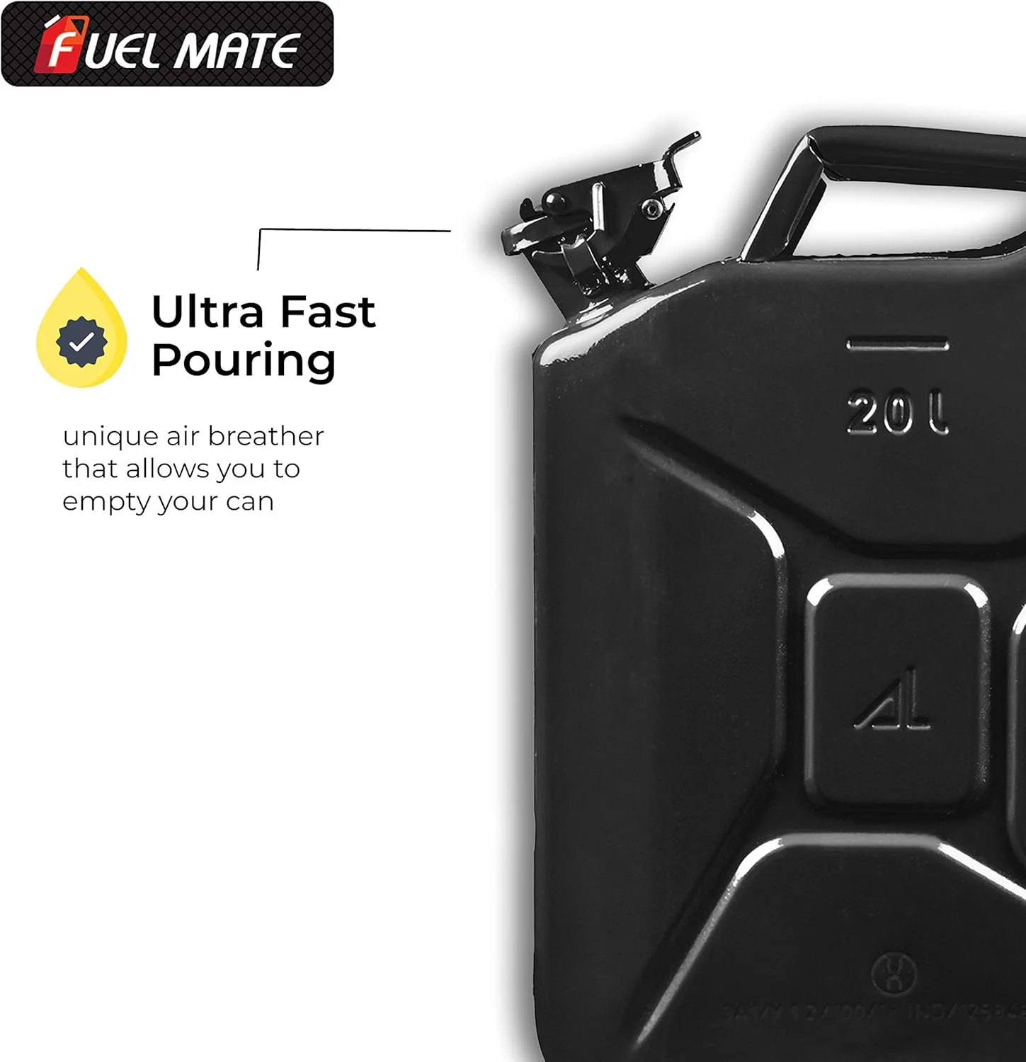 گالن فلزی مشکی 20 لیتری Fuel Mate، 35.5 در 15.2 در 45.7 سانتی متر، مناسب برای ژنراتورها، جیپ ها، فعالیت های دریایی، قایق و سایر وسایل نقلیه