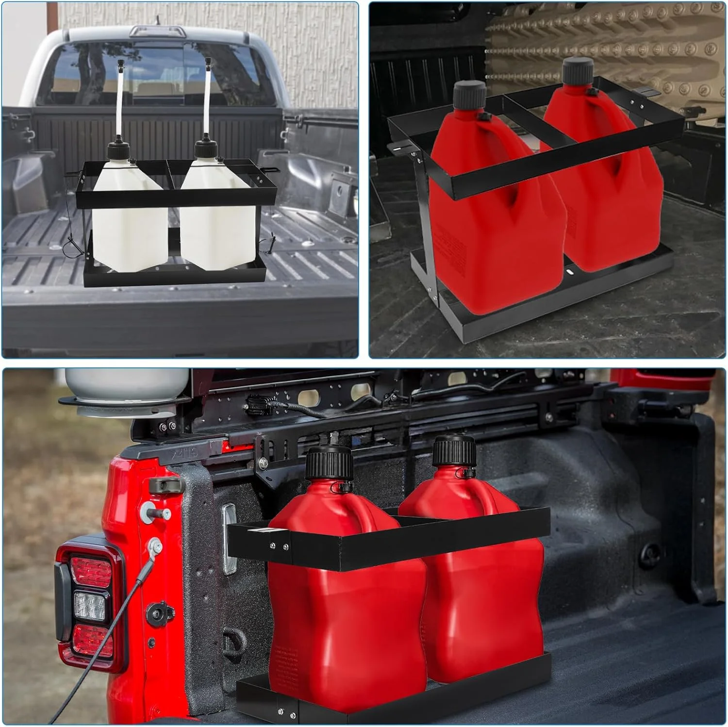 نگهدارنده دبه بنزین: نگهدارنده دبه بنزین استیل ضد زنگ Mineye برای تریلر، مناسب برای دو دبه بنزین 5 گالنی، سازگار با دبه بنزین مسابقه ای VP 5.5 گالنی