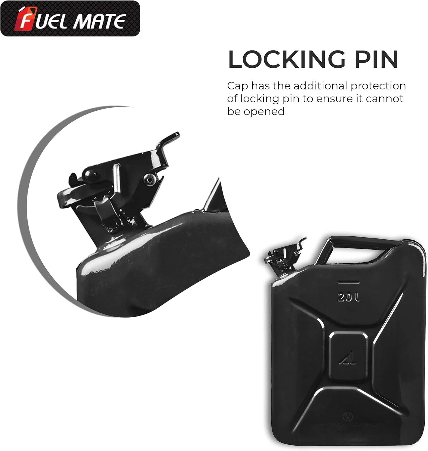 گالن فلزی مشکی 20 لیتری Fuel Mate، 35.5 در 15.2 در 45.7 سانتی متر، مناسب برای ژنراتورها، جیپ ها، فعالیت های دریایی، قایق و سایر وسایل نقلیه