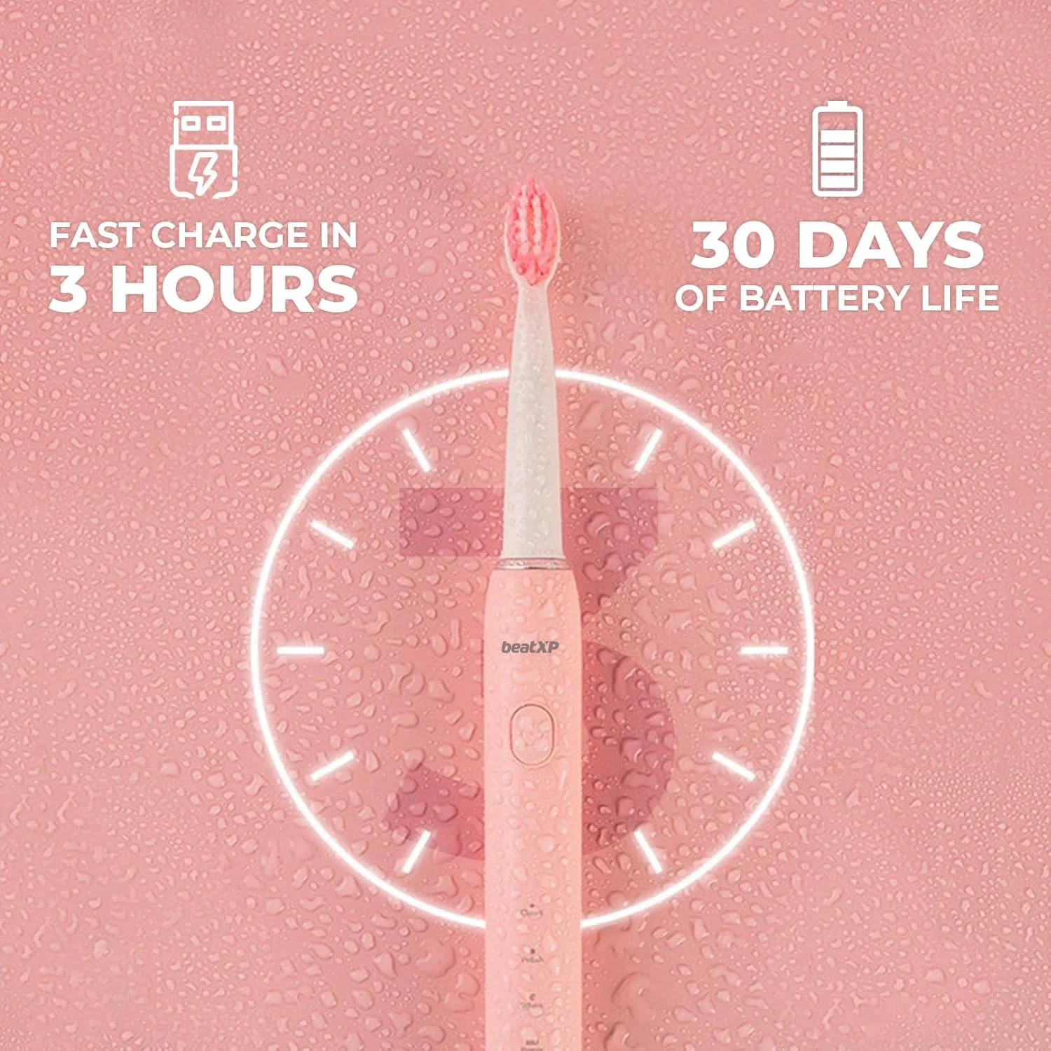 مسواک برقی بزرگسال beatXP Buzz به همراه 2 سری مسواک و 3 حالت تمیز کردن | مسواک برقی قابل شارژ با تایمر 2 دقیقه ای و Quadpacer | 19000 ضربه در دقیقه با عمر باتری طولانی (صورتی) مسواک برقی بزرگسال beatXP Buzz به همراه 2 سری مسواک و 3 حالت تمیز کردن | مسواک برقی قابل شارژ با تایمر 2 دقیقه ای و Quadpacer | 19000 ضربه در دقیقه با عمر باتری طولانی (صورتی)