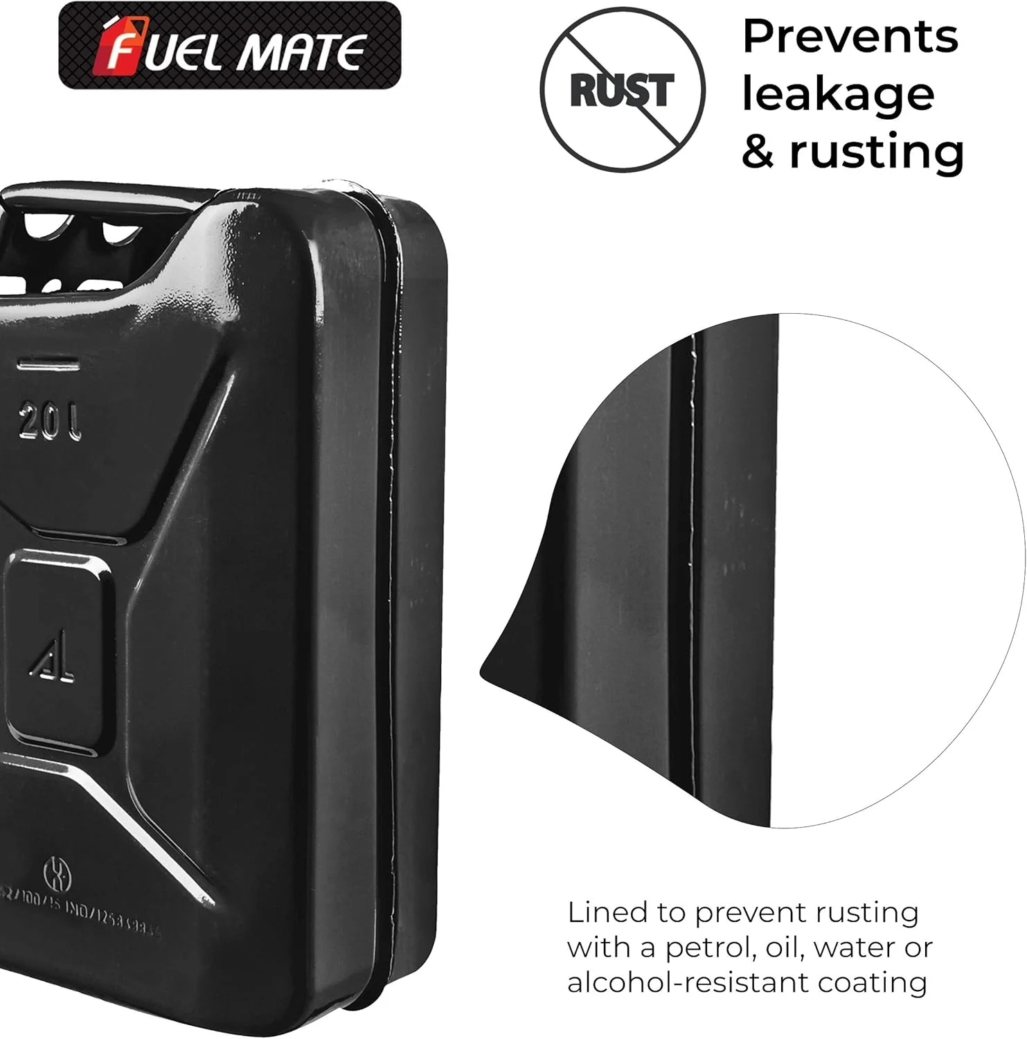 گالن فلزی مشکی 20 لیتری Fuel Mate، 35.5 در 15.2 در 45.7 سانتی متر، مناسب برای ژنراتورها، جیپ ها، فعالیت های دریایی، قایق و سایر وسایل نقلیه