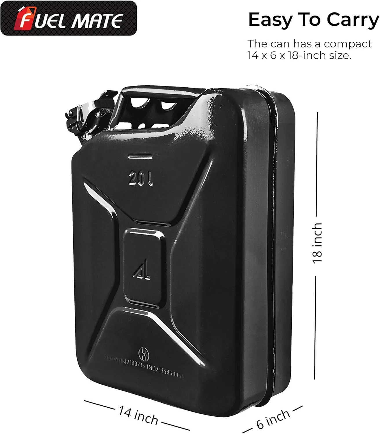 گالن فلزی مشکی 20 لیتری Fuel Mate، 35.5 در 15.2 در 45.7 سانتی متر، مناسب برای ژنراتورها، جیپ ها، فعالیت های دریایی، قایق و سایر وسایل نقلیه