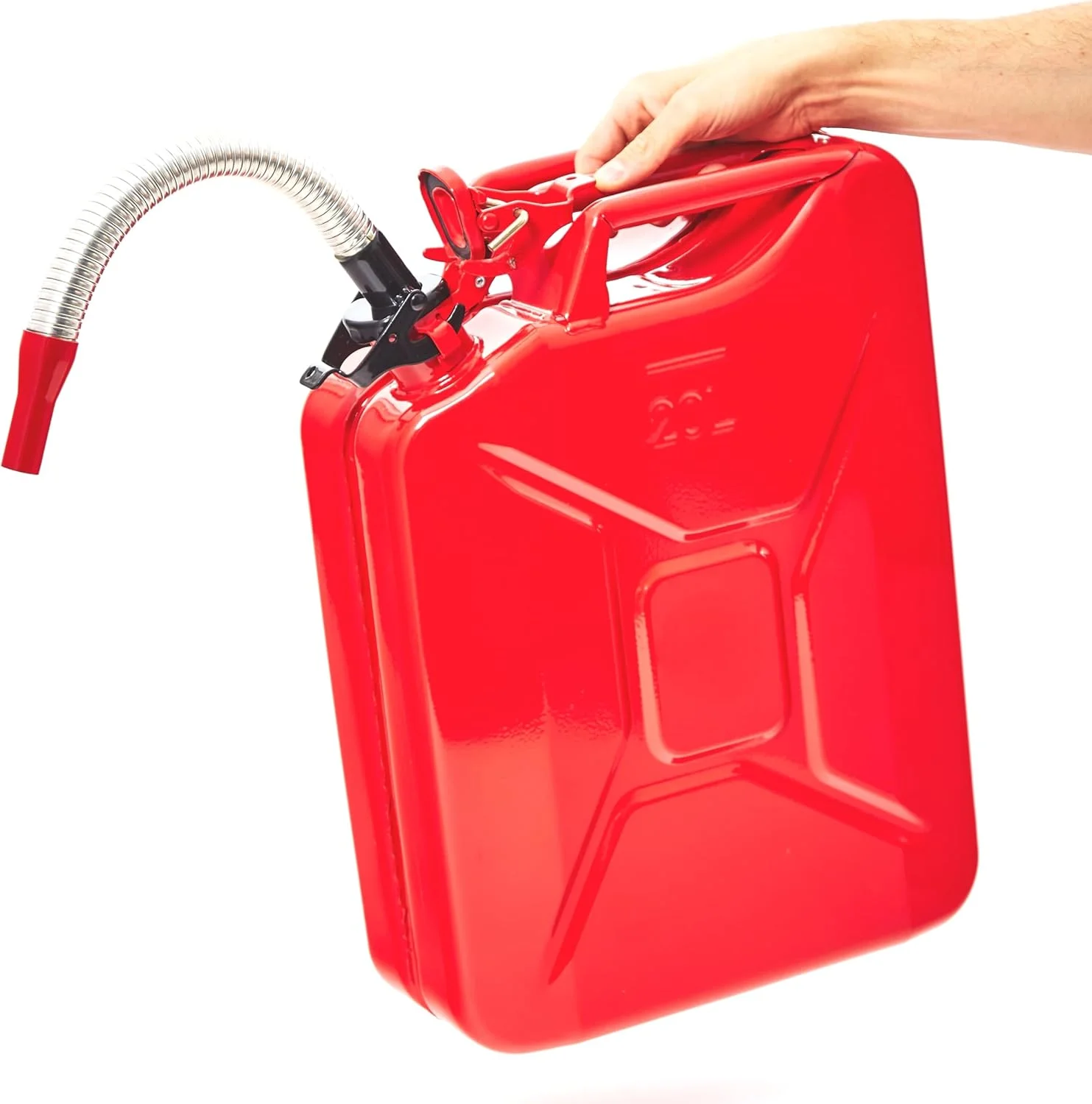 نازل انعطاف پذیر BW® برای گالن سوخت، مناسب برای گالن فلزی بنزین 5/10/20 لیتری، لوله انعطاف پذیر 20 میلی متری برای بنزین، قرمز، RAL 3000، ساخت اروپا