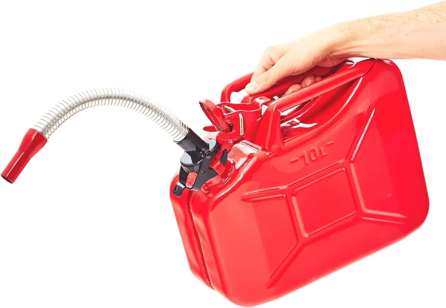 نازل انعطاف پذیر BW® برای گالن سوخت، مناسب برای گالن فلزی بنزین 5/10/20 لیتری، لوله انعطاف پذیر 20 میلی متری برای بنزین، قرمز، RAL 3000، ساخت اروپا