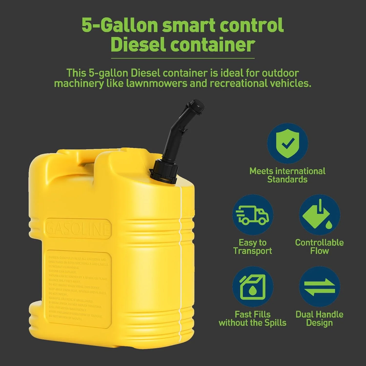 ظرف مایع چند منظوره سنگین 5 گالنی با نوار دید، طراحی مهر و موم ایمن و دسته ارگونومیک - زرد، مجموعه 2 عددی