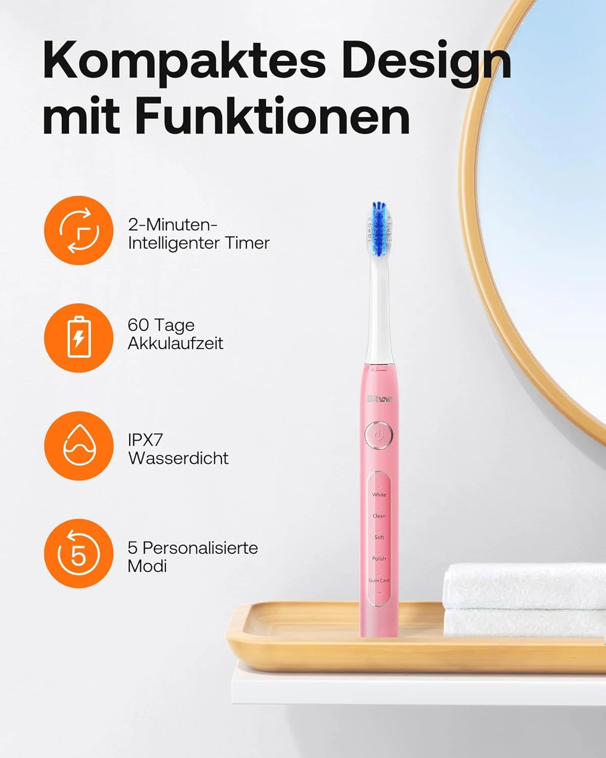 مسواک برقی Bitvae D2، تایید شده توسط انجمن دندانپزشکی آمریکا - ADA، دارای 5 حالت تمیز کردن، 8 سری یدکی، کیف مسافرتی و پشتیبانی، 60 روز عمر باتری، صورتی مسواک برقی Bitvae D2، تایید شده توسط انجمن دندانپزشکی آمریکا - ADA، دارای 5 حالت تمیز کردن، 8 سری یدکی، کیف مسافرتی و پشتیبانی، 60 روز عمر باتری، صورتی
