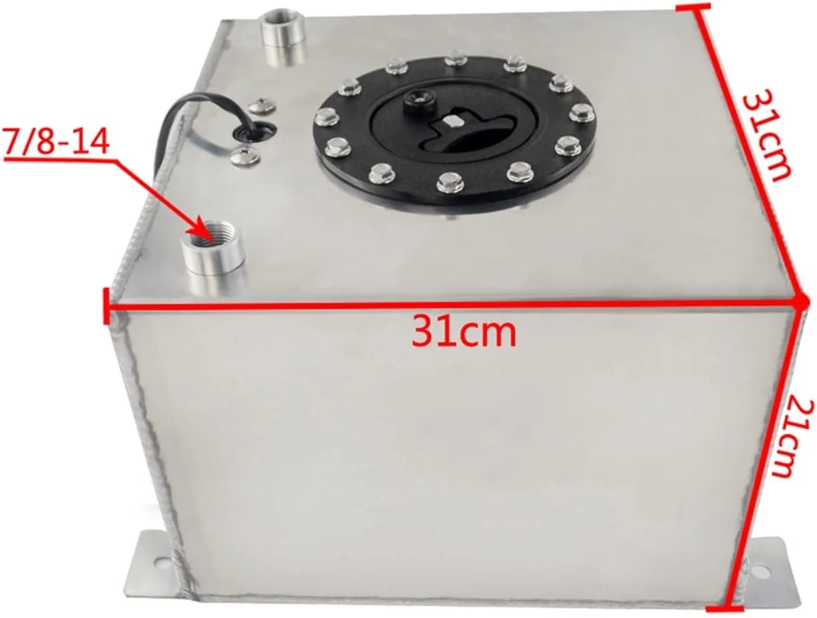 مخزن ذخیره روغن JACOJE مدل VR-20L آلومینیومی، مخزن سرریز سوخت با سنسور، مخزن 20 لیتری با درپوش/فوم داخلی VR-TK39، تجهیزات سیستم سوخت جایگزین خودرو (رنگ: با سنسور)