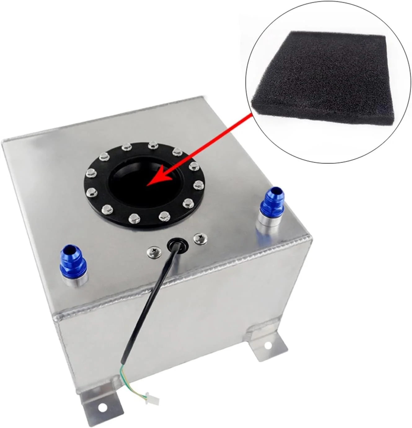 مخزن ذخیره روغن JACOJE مدل VR-20L آلومینیومی، مخزن سرریز سوخت با سنسور، مخزن 20 لیتری با درپوش/فوم داخلی VR-TK39، تجهیزات سیستم سوخت جایگزین خودرو (رنگ: با سنسور)