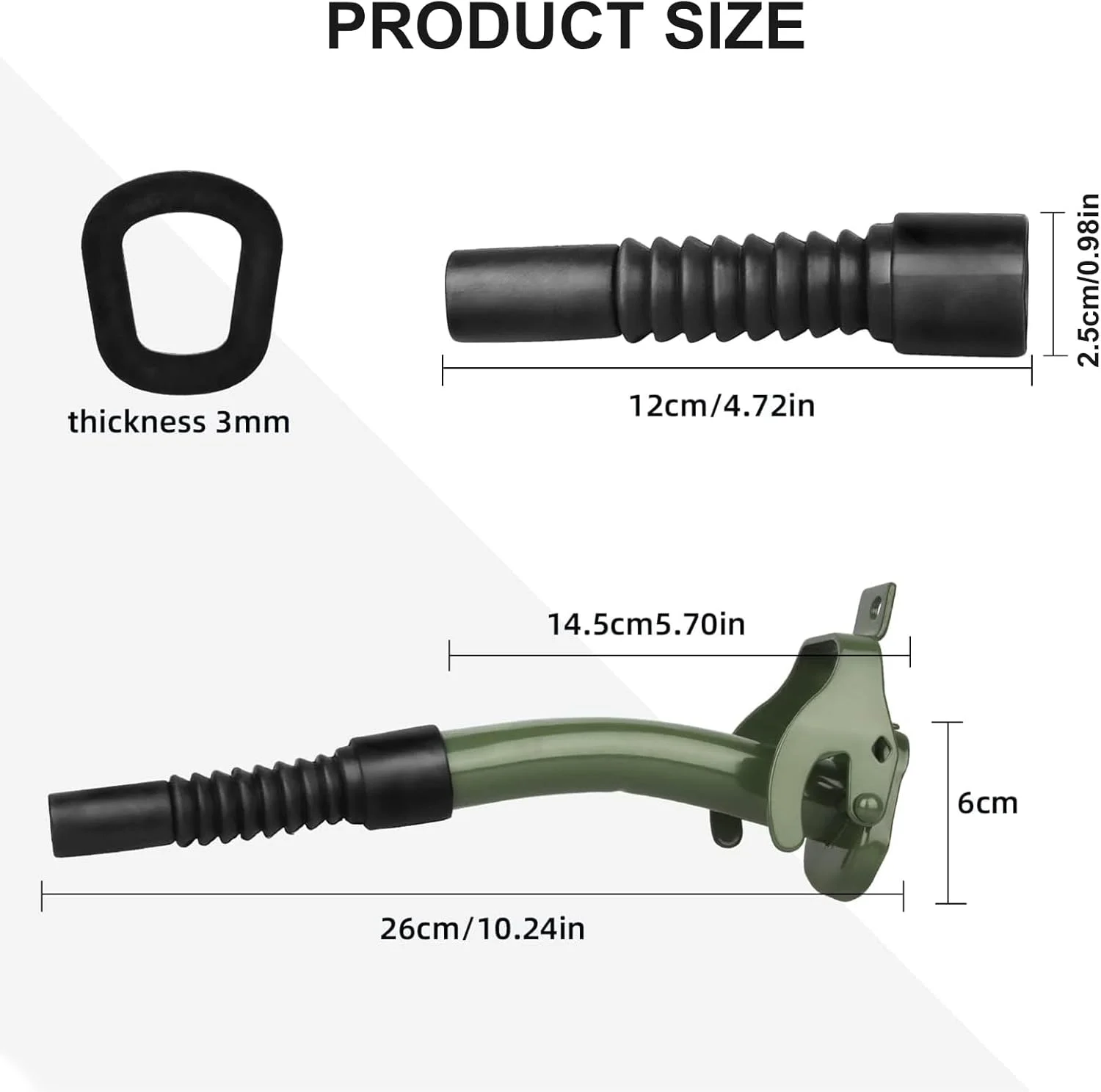 قیف پرکننده - 26 سانتی متر با دیسک های لاستیکی ضد نشت، مناسب برای گالن های فلزی 5، 10 و 20 لیتری، گالن های سوخت، گالن های بنزین