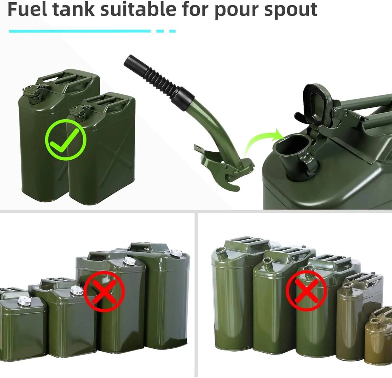 قیف پرکننده - 26 سانتی متر با دیسک های لاستیکی ضد نشت، مناسب برای گالن های فلزی 5، 10 و 20 لیتری، گالن های سوخت، گالن های بنزین