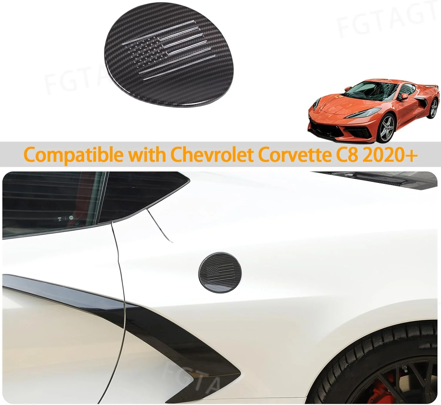 Fgtagtal Fuel Filler Gas Tank Cap Cover Fit for Chevrolet Corvette C8 2020-2023, ABS Car Gas Cap Fuel Cover, Fuel Filler Cap Anti-Scratch Protection Trim Cover (Carbon Fiber Pattern)