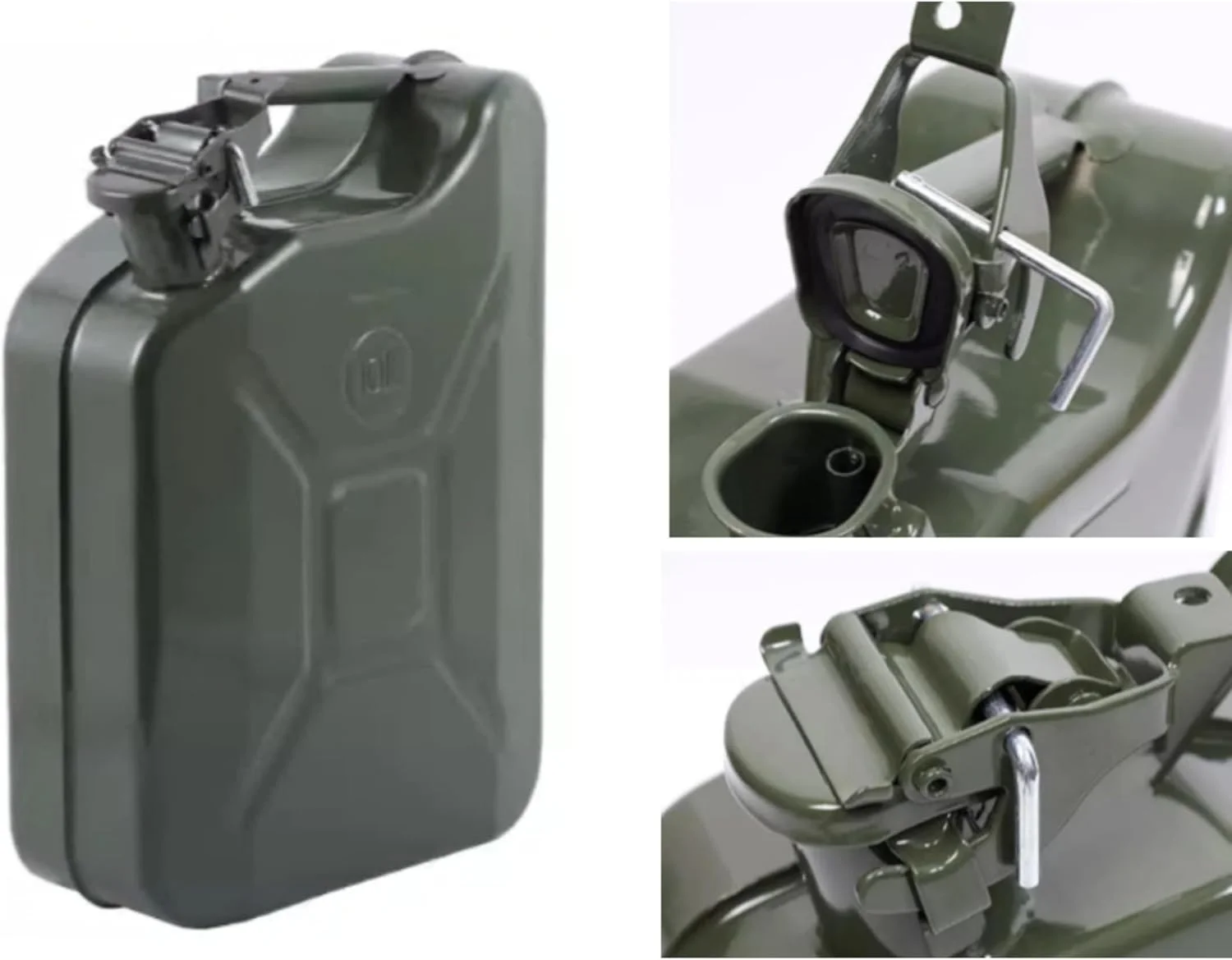 گالن فلزی سوخت 10، 15 و 20 لیتری با نازل انعطاف پذیر، مخزن ذخیره بنزین ضد نشت برای استفاده در فضای باز و شرایط اضطراری (10 لیتری)