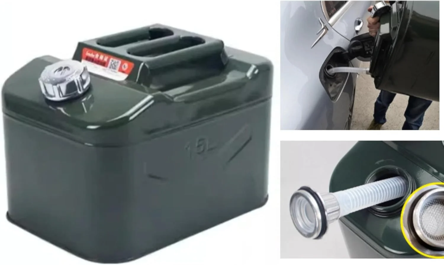 گالن فلزی سوخت 10، 15 و 20 لیتری با نازل انعطاف پذیر، مخزن ذخیره بنزین ضد نشت برای استفاده در فضای باز و شرایط اضطراری (10 لیتری)