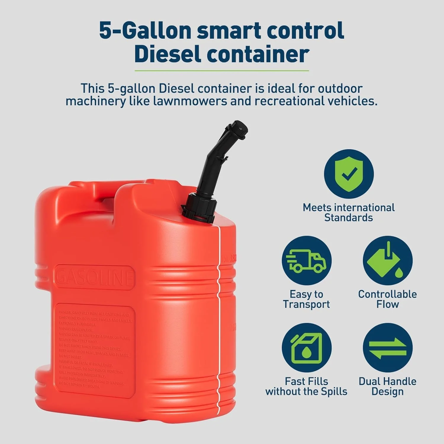 ظرف بنزین 5 گالنی GOCAPTAIN، ظروف ذخیره سازی بدون ریزش با نوار قابل مشاهده و دریچه تخلیه هوا، سطل های بادوام 15.4" x 7.1" x 11"، قرمز 2 عددی